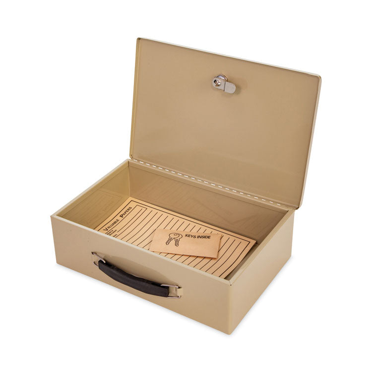 Heavy Duty Fire Retardant Box, 1 Compartment, Key Lock, 12.75" x 8.25" x 4", Sand