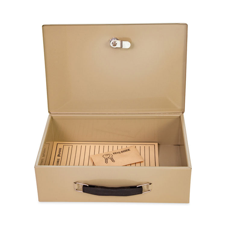 Heavy Duty Fire Retardant Box, 1 Compartment, Key Lock, 12.75" x 8.25" x 4", Sand