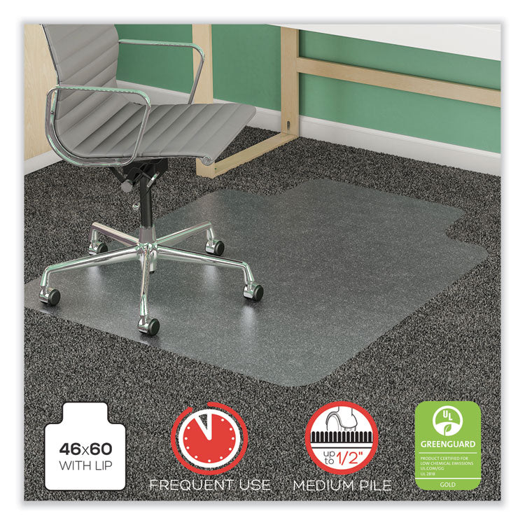 SuperMat Frequent Use Chair Mat for Medium Pile Carpeted Floors, Rectangular with Wide Lip, 46" x 60", Clear, Ships Flat