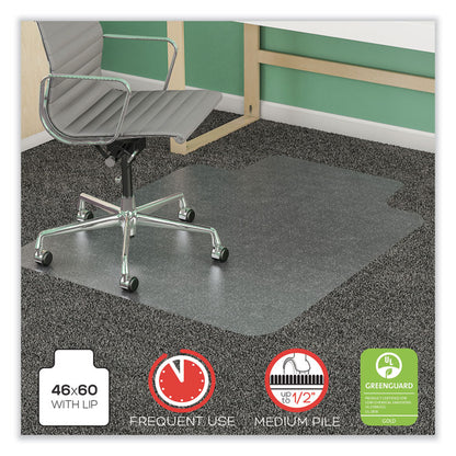 SuperMat Frequent Use Chair Mat for Medium Pile Carpeted Floors, Rectangular with Wide Lip, 46" x 60", Clear, Ships Flat