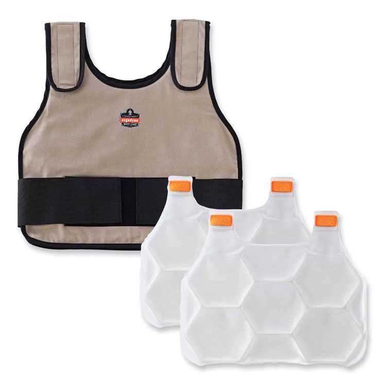 Chill-Its 6230 Standard Phase Change Cooling Vest with Packs, Cotton, Large/X-Large, Khaki