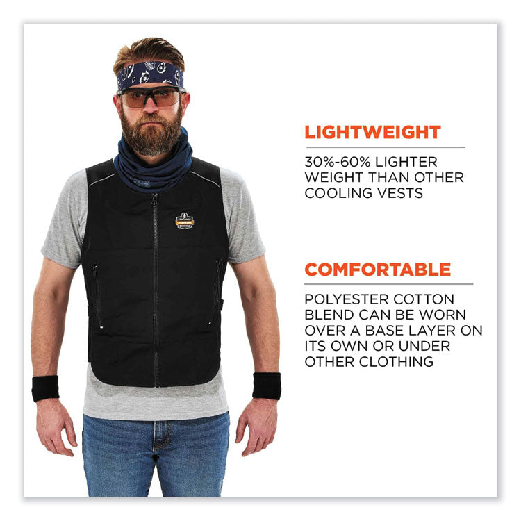 Chill-Its 6260 Lightweight Phase Change Cooling Vest with Packs, Cotton/Polyester, Large/X-Large, Black