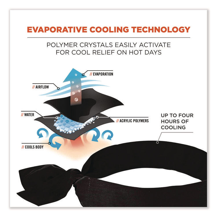 Chill-Its 6700 Cooling Bandana Polymer Tie Headband, One Size Fits Most, Black