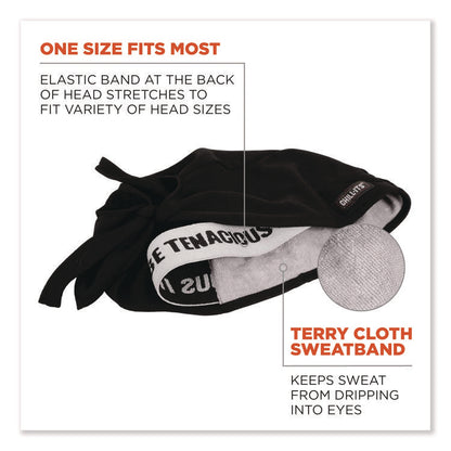 Chill-Its 6615 High-Performance Bandana Doo Rag with Terry Cloth Sweatband, One Size Fits Most, Black