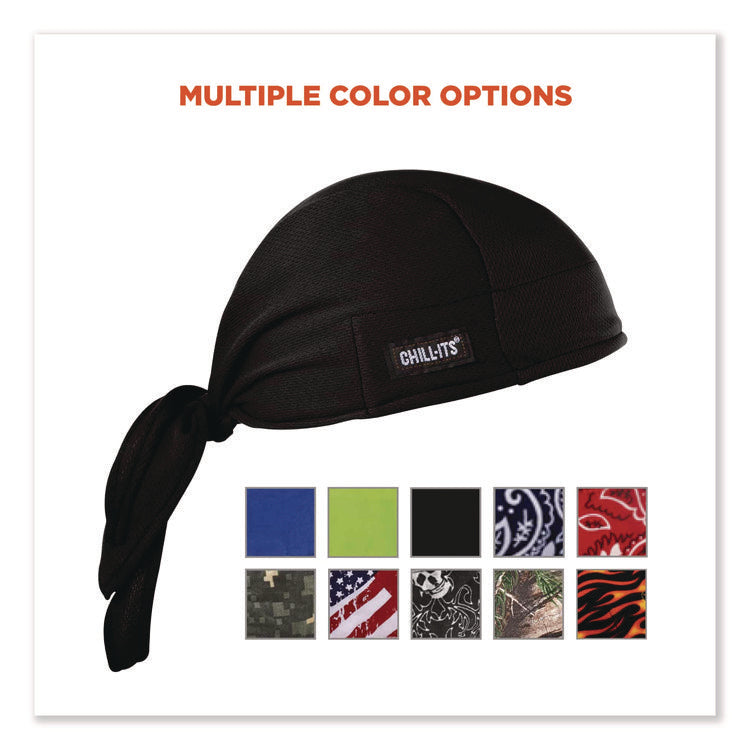 Chill-Its 6615 High-Performance Bandana Doo Rag with Terry Cloth Sweatband, One Size Fits Most, Black