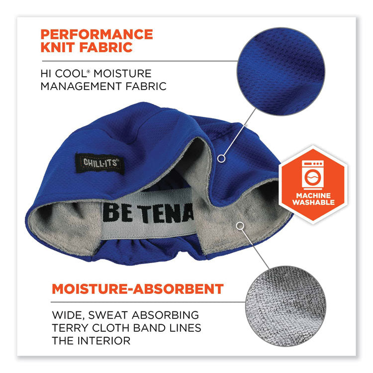 Chill-Its 6630 High-Performance Terry Cloth Skull Cap, Polyester, One Size Fits Most, Blue