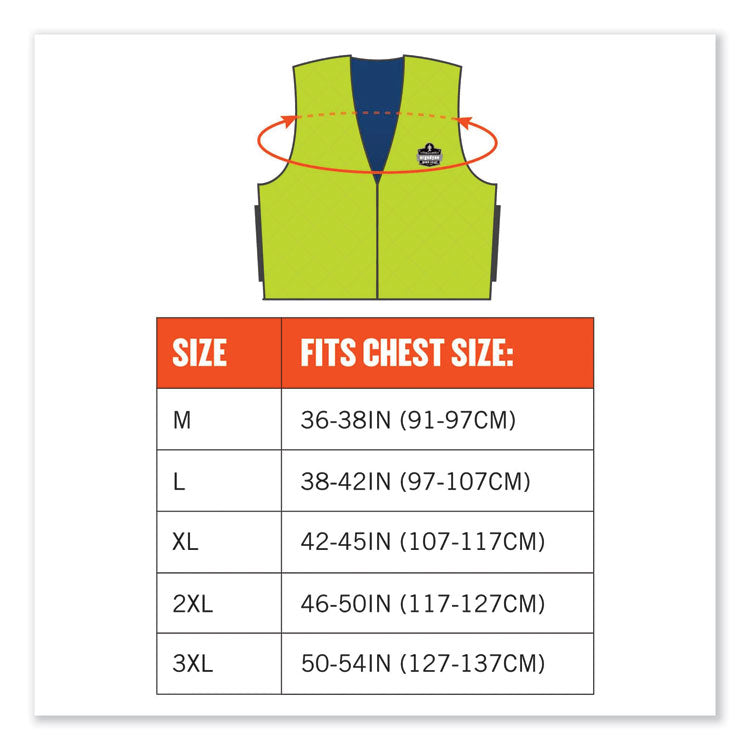 Chill-Its 6665 Embedded Polymer Cooling Vest with Zipper, Nylon/Polymer, 3X-Large, Lime