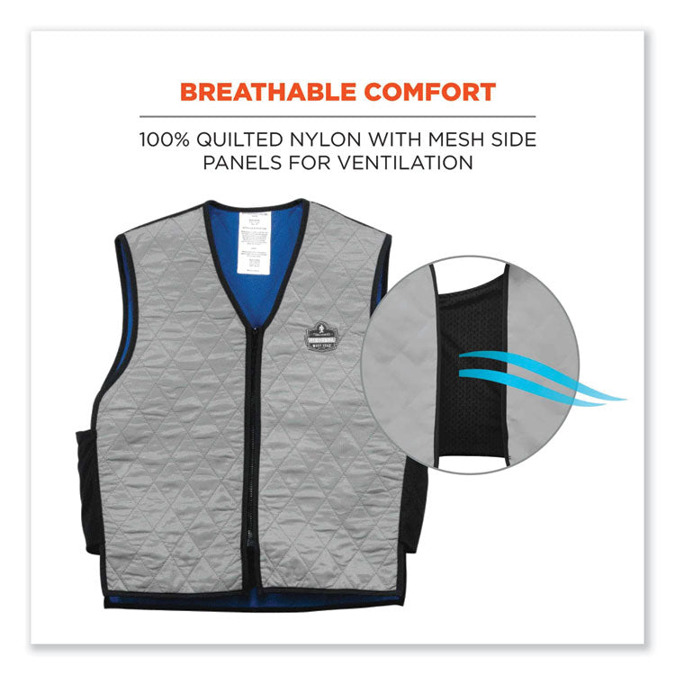Chill-Its 6665 Embedded Polymer Cooling Vest with Zipper, Nylon/Polymer, Large, Gray