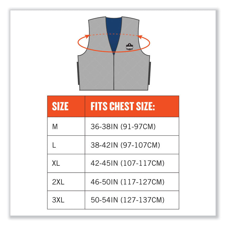 Chill-Its 6665 Embedded Polymer Cooling Vest with Zipper, Nylon/Polymer, 2X-Large, Gray