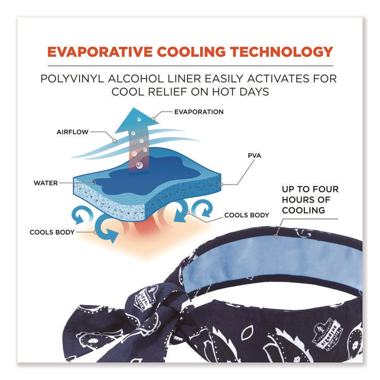Chill-Its 6700CT Cooling Bandana PVA Tie Headband, One Size Fits Most, Navy Western