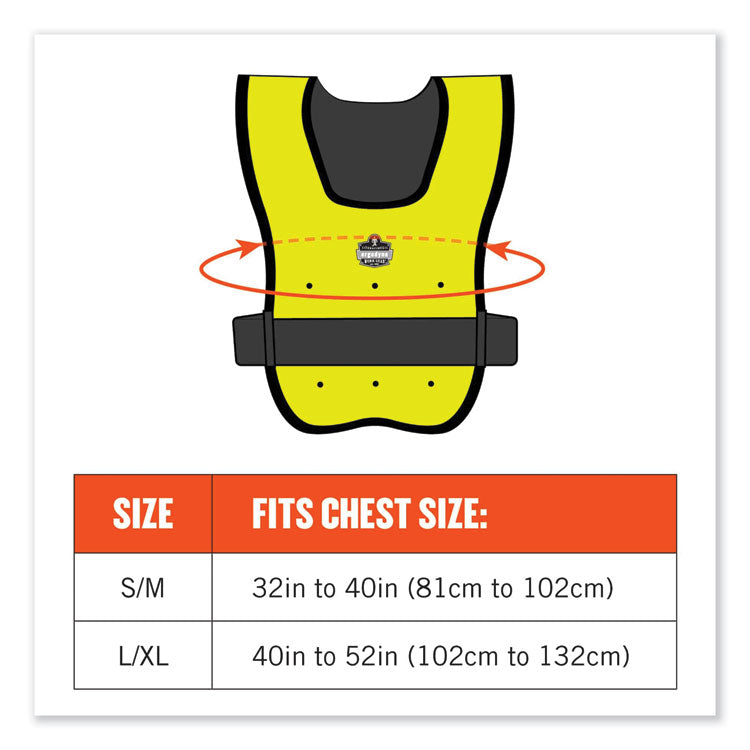 Chill-Its 6687 Economy Dry Evaporative Cooling Elastic Waist Vest, Nylon, Small/Medium, Lime