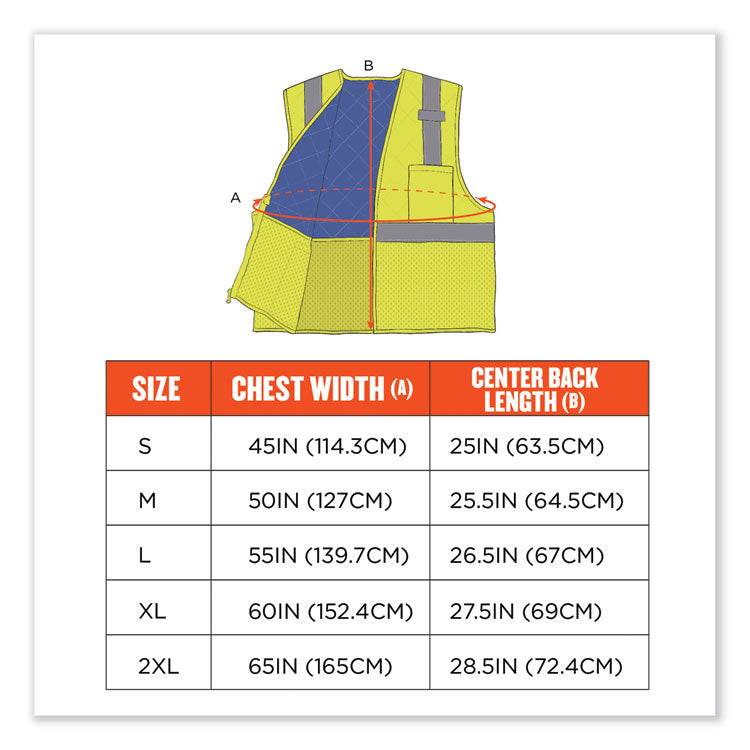 Chill-Its 6668 Class 2 Hi-Vis Safety Cooling Vest, Polymer, Small, Lime