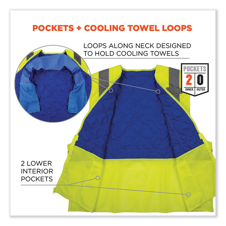 Chill-Its 6668 Class 2 Hi-Vis Safety Cooling Vest, Polymer, 2X-Large, Lime