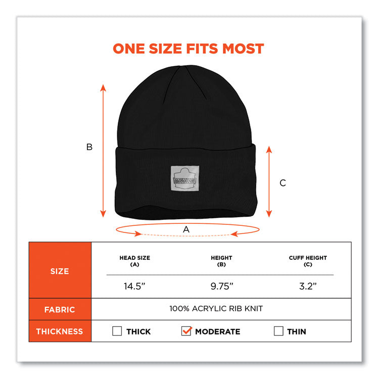 N-Ferno 6806 Cuffed Rib Knit Winter Hat, Acrylic, One Size Fits Most, Black