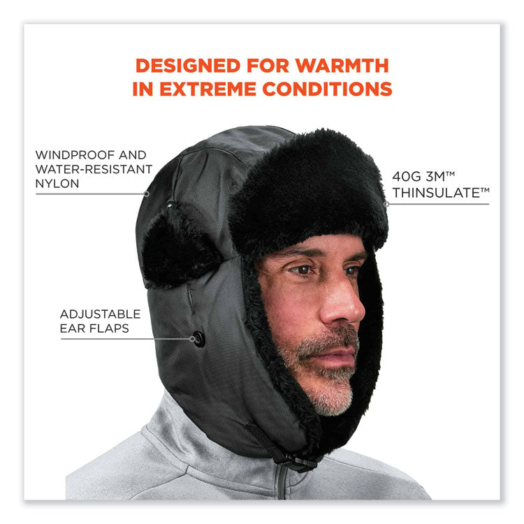 N-Ferno 6802Z Zippered Trapper Hat, 3M Thinsulate/Nylon, Large/X-Large, Black