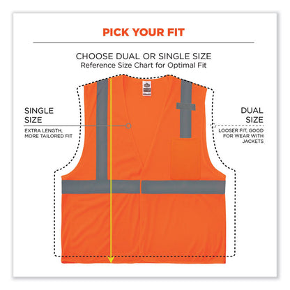 GloWear 8210HL Class 2 Economy Mesh Hook and Loop Vest, Polyester, Small/Medium, Orange
