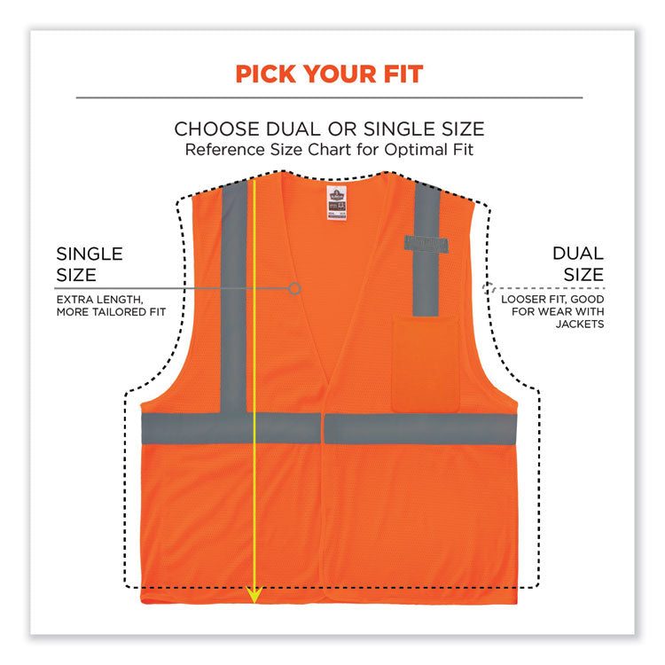 GloWear 8210HL Class 2 Economy Mesh Hook and Loop Vest, Polyester, X-Small, Orange