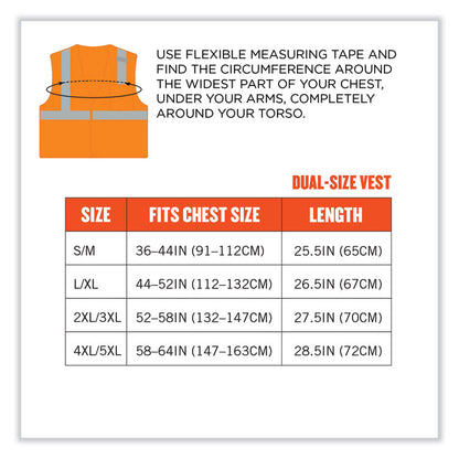 GloWear 8210HL Class 2 Economy Mesh Hook and Loop Vest, Polyester, Small/Medium, Orange