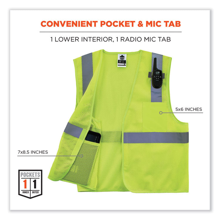 GloWear 8210HL Class 2 Economy Mesh Hook and Loop Vest, Polyester, Small/Medium, Lime