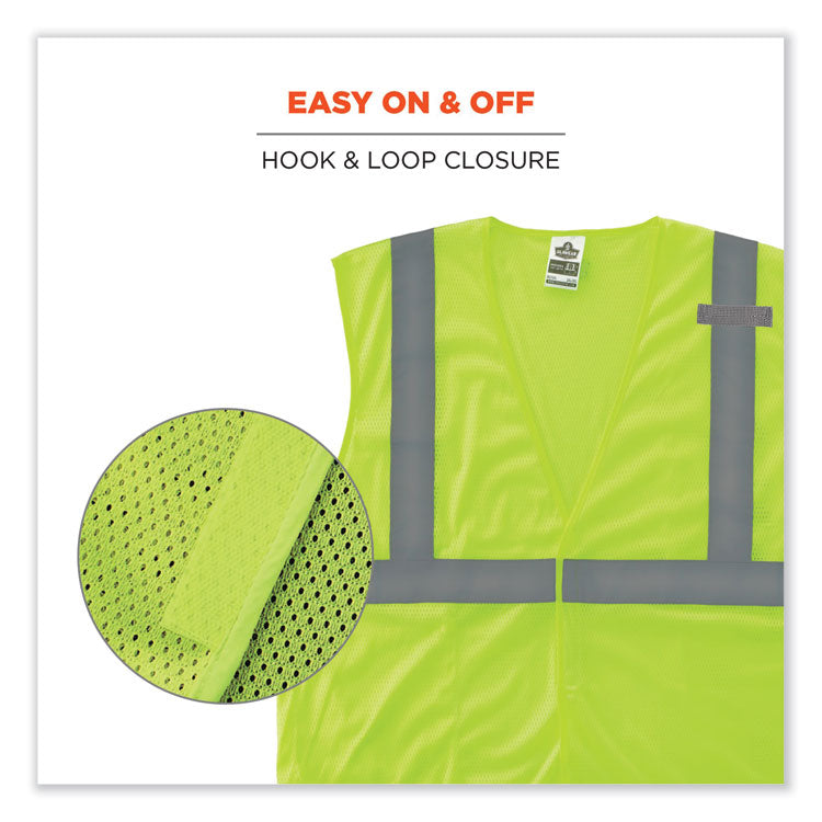 GloWear 8210HL Class 2 Economy Mesh Hook and Loop Vest, Polyester, Small/Medium, Lime