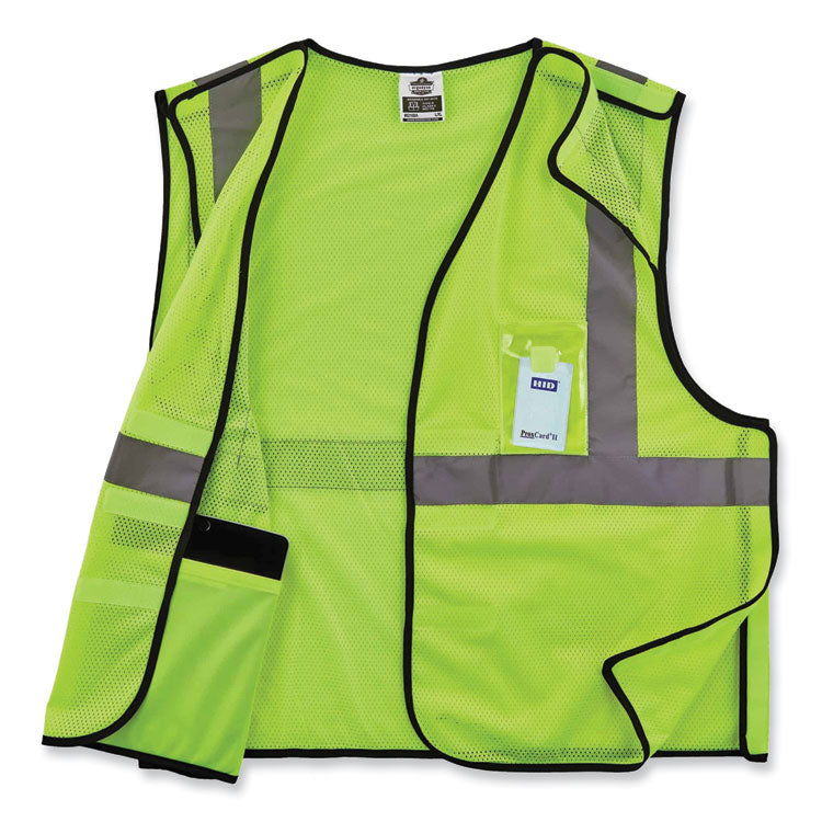 GloWear 8216BA Class 2 Breakaway Mesh ID Holder Vest, Polyester, Small/Medium, Lime