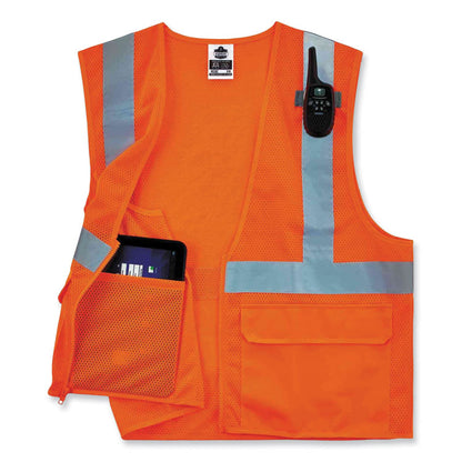 GloWear 8220Z Class 2 Standard Mesh Zipper Vest, Polyester, Small/Medium, Orange