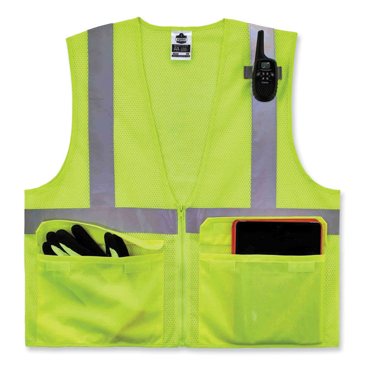 GloWear 8220Z Class 2 Standard Mesh Zipper Vest, Polyester, Small/Medium, Lime