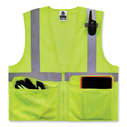 GloWear 8220Z Class 2 Standard Mesh Zipper Vest, Polyester, Small/Medium, Lime