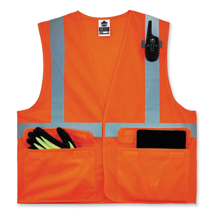 GloWear 8220HL Class 2 Standard Mesh Hook and Loop Vest, Polyester, Small/Medium, Orange