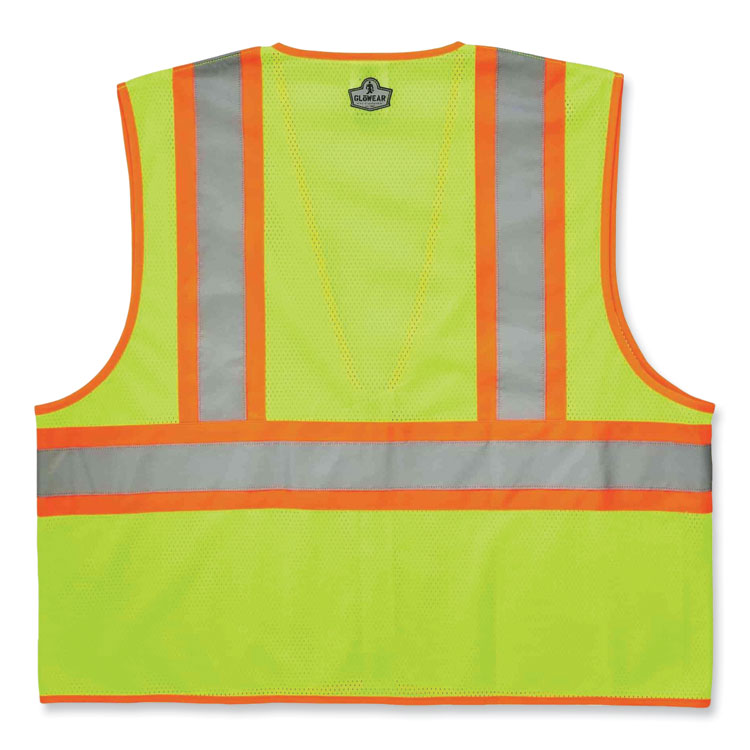 GloWear 8229Z Class 2 Economy Two-Tone Zipper Vest, Polyester, X-Small, Lime