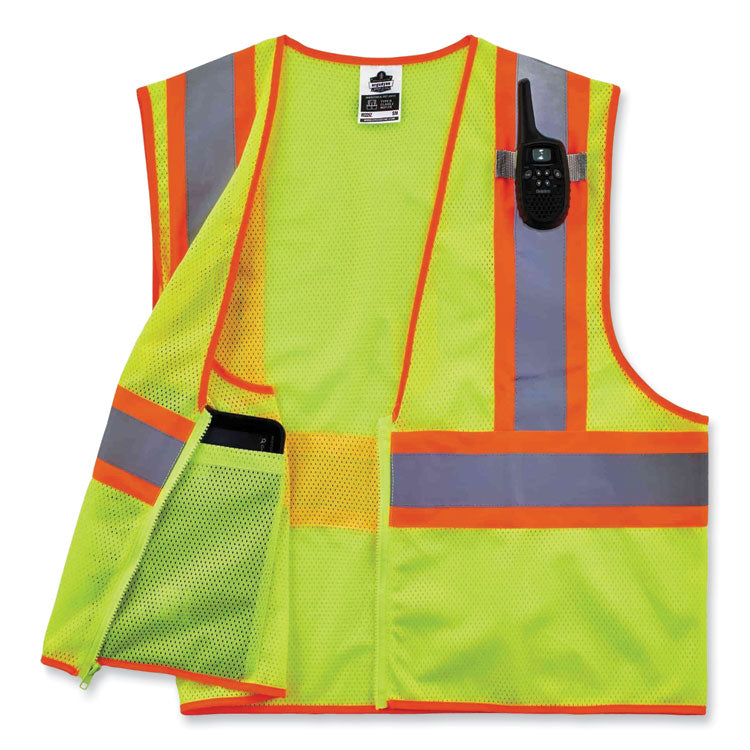 GloWear 8229Z Class 2 Economy Two-Tone Zipper Vest, Polyester, X-Small, Lime