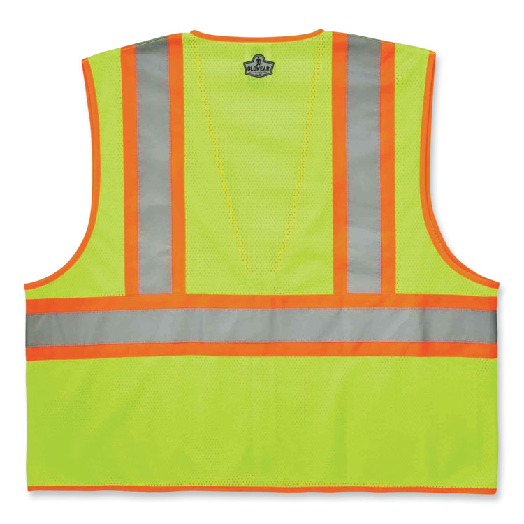 GloWear 8229Z Class 2 Economy Two-Tone Zipper Vest, Polyester, 4X-Large/5X-Large, Lime