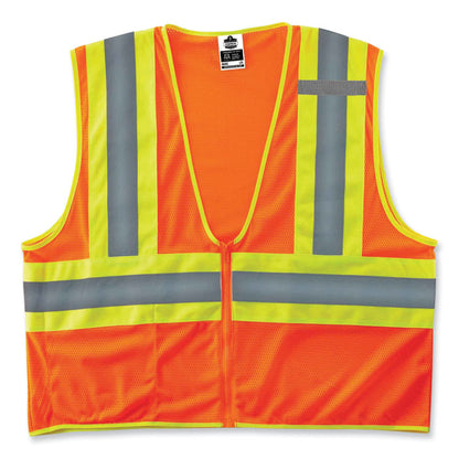 GloWear 8229Z Class 2 Economy Two-Tone Zipper Vest, Polyester, X-Small, Orange