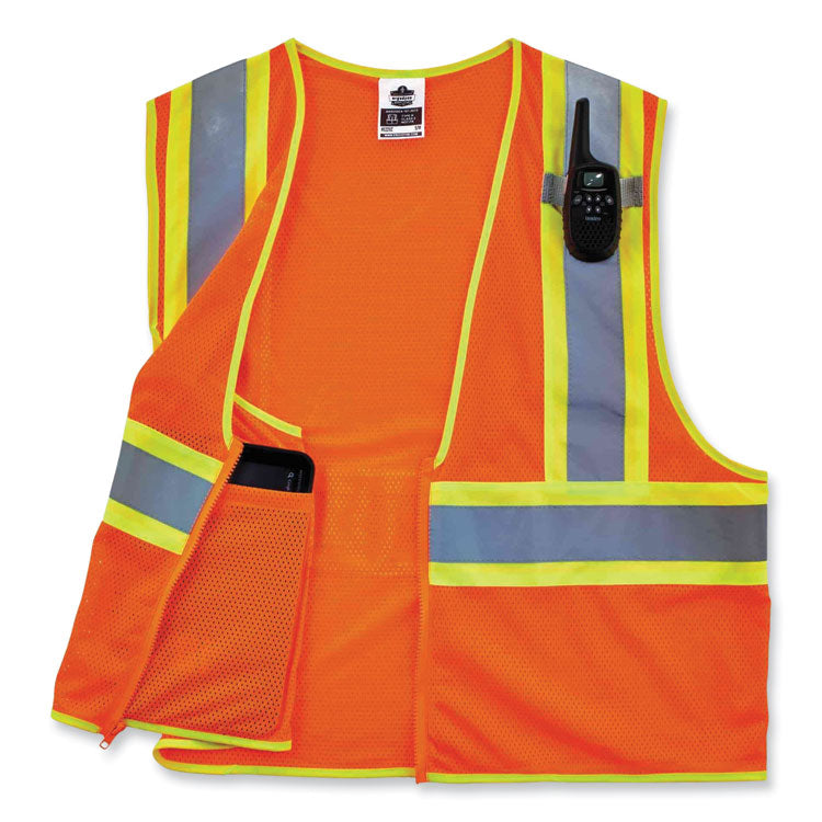 GloWear 8229Z Class 2 Economy Two-Tone Zipper Vest, Polyester, 4X-Large/5X-Large, Orange