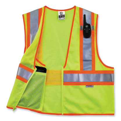 GloWear 8230Z Class 2 Two-Tone Mesh Zipper Vest, Polyester, Small/Medium, Lime