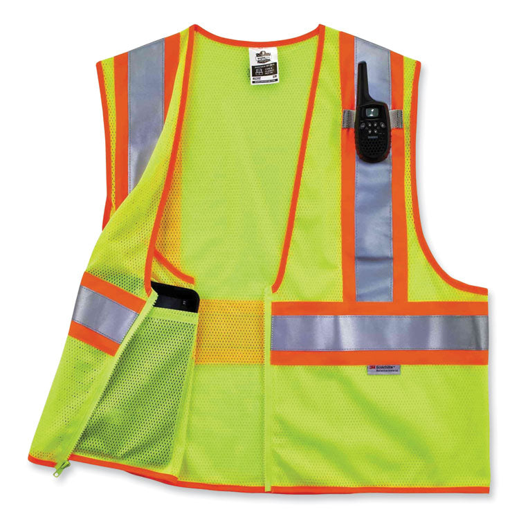 GloWear 8230Z Class 2 Two-Tone Mesh Zipper Vest, Polyester, Large/X-Large, Lime