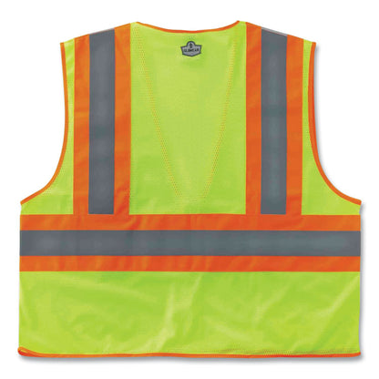 GloWear 8230Z Class 2 Two-Tone Mesh Zipper Vest, Polyester, 4X-Large/5X-Large, Lime