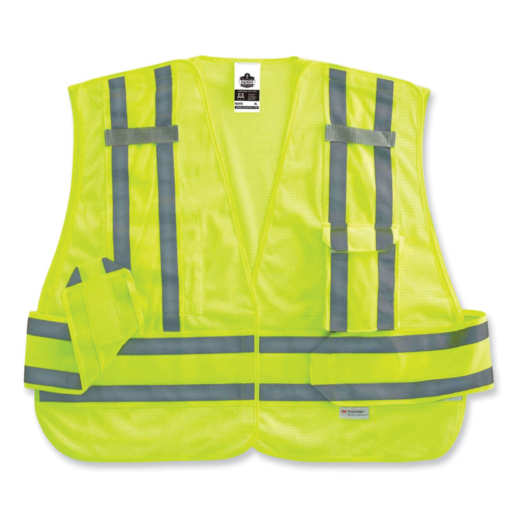 GloWear 8244PSV Class 2 Expandable Public Safety Hook and Loop Vest, Polyester, X-Large/2X-Large, Lime