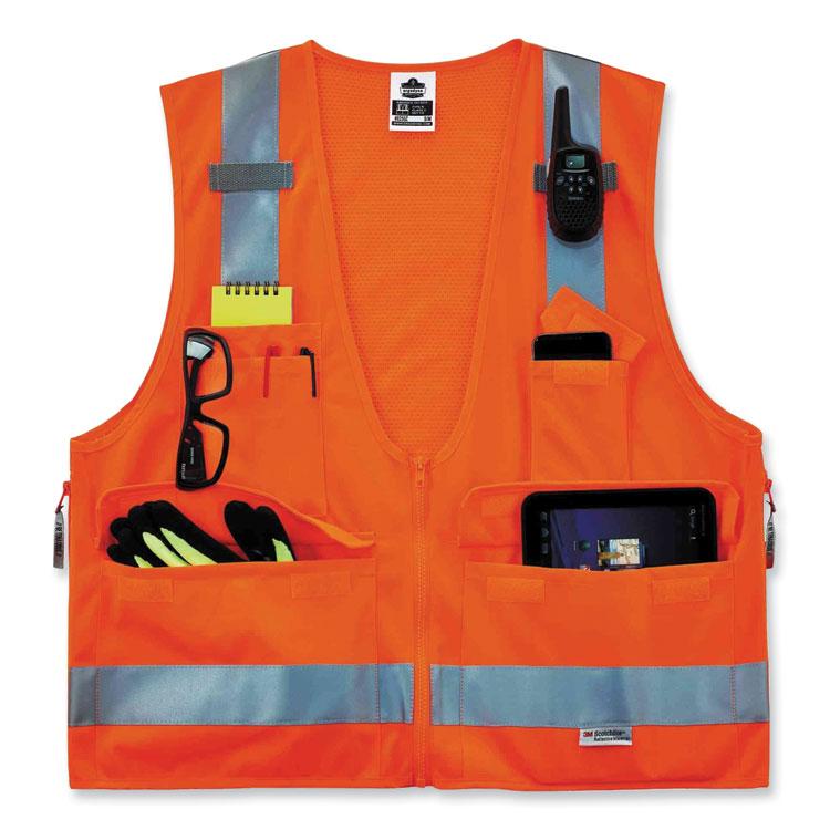 GloWear 8250Z Class 2 Surveyors Zipper Vest, Polyester, Small/Medium, Orange