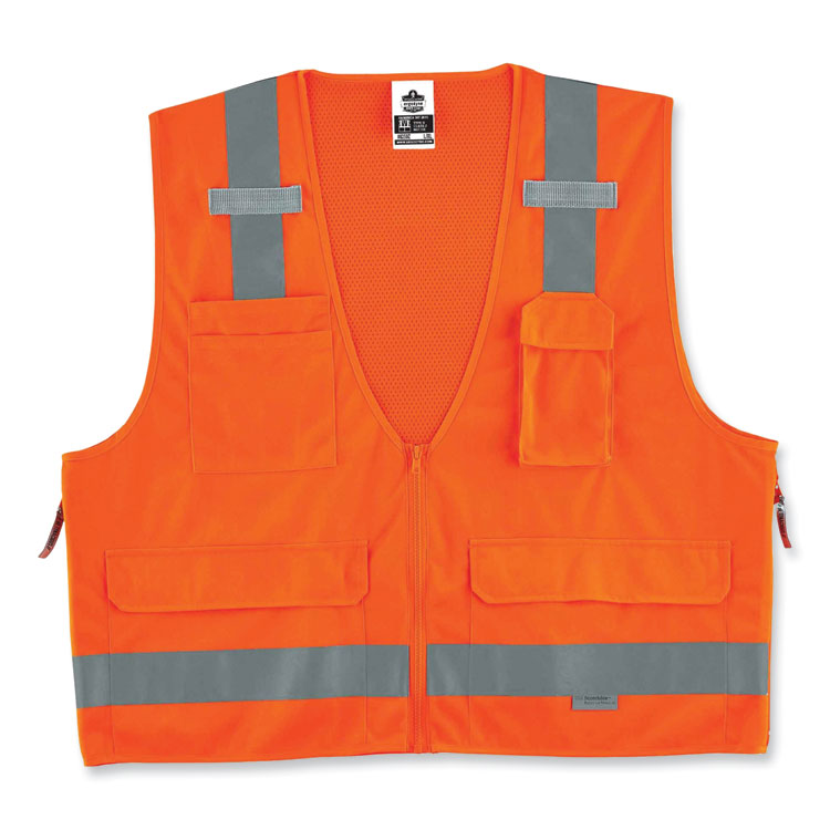 GloWear 8250Z Class 2 Surveyors Zipper Vest, Polyester, 2X-Large/3X-Large, Orange
