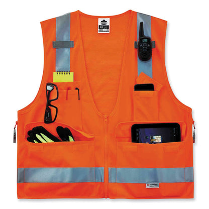 GloWear 8250Z Class 2 Surveyors Zipper Vest, Polyester, 4X-Large/5X-Large, Orange