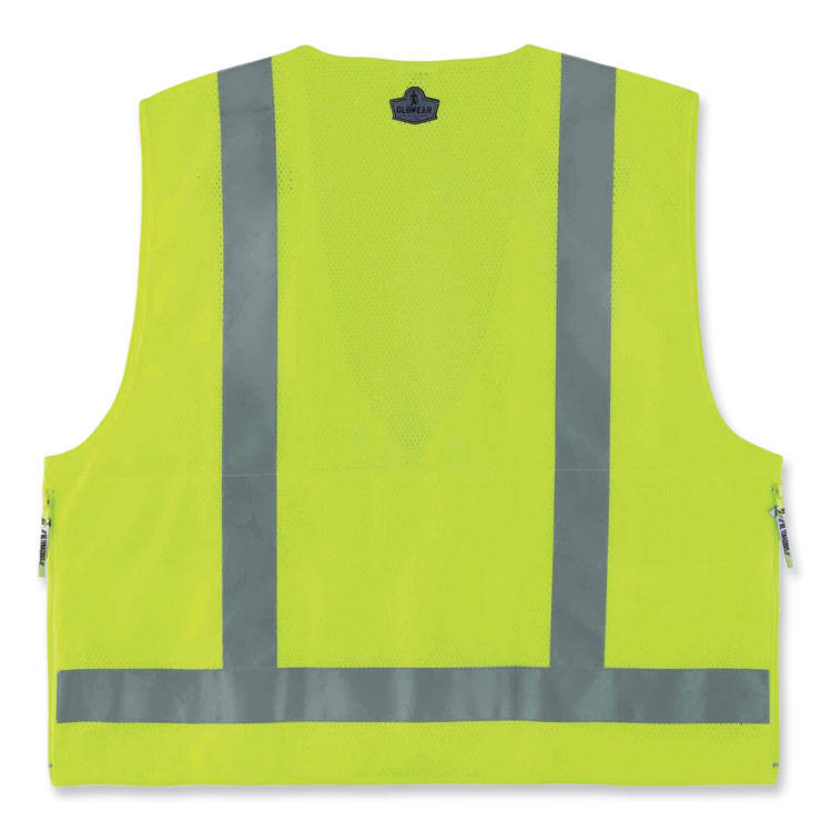 GloWear 8250Z Class 2 Surveyors Zipper Vest, Polyester, Large/X-Large, Lime