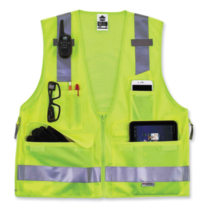 GloWear 8250Z Class 2 Surveyors Zipper Vest, Polyester, Large/X-Large, Lime