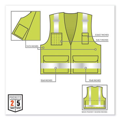 GloWear 8250Z Class 2 Surveyors Zipper Vest, Polyester, Large/X-Large, Lime