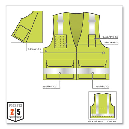 GloWear 8250Z Class 2 Surveyors Zipper Vest, Polyester, 2X-Large/3X-Large, Lime