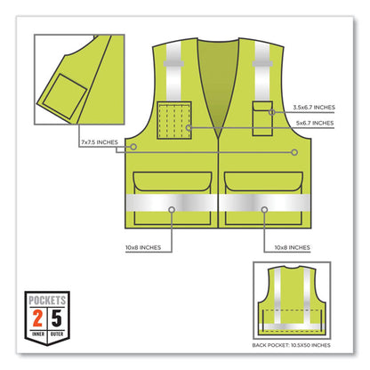 GloWear 8250Z Class 2 Surveyors Zipper Vest, Polyester, 4X-Large/5X-Large, Lime