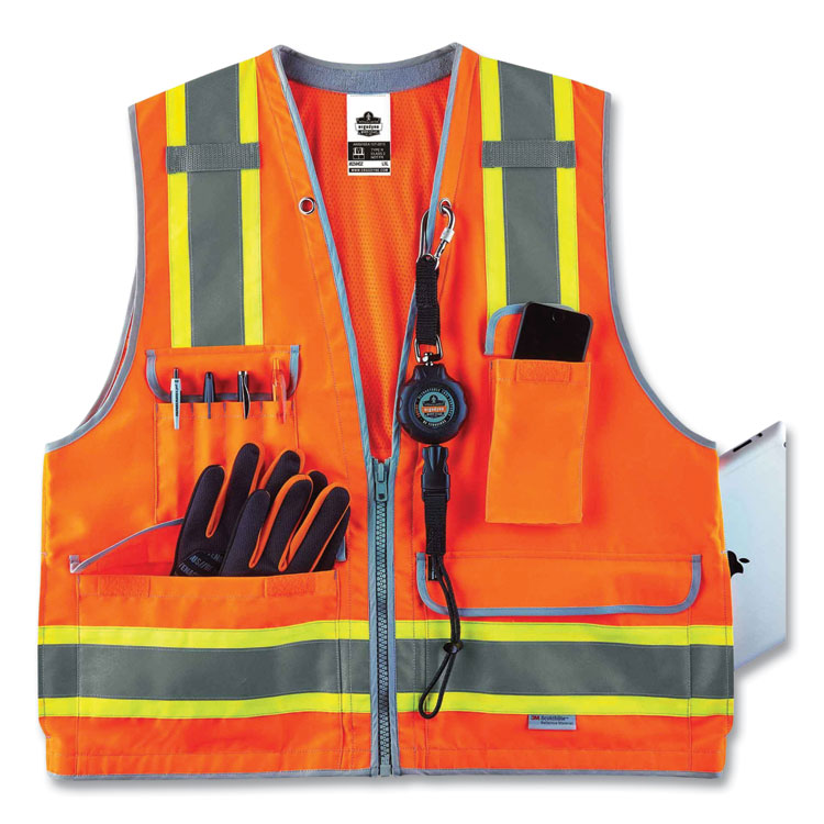 GloWear 8254HDZ Class 2 Heavy-Duty Surveyors Zipper Vest, Polyester, Large/X-Large, Orange
