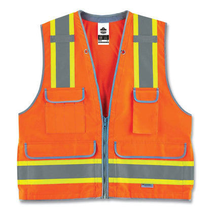 GloWear 8254HDZ Class 2 Heavy-Duty Surveyors Zipper Vest, Polyester, 4X-Large/5X-Large, Orange