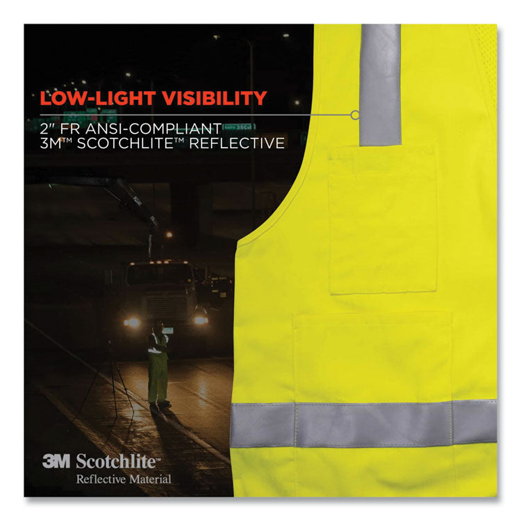 GloWear 8262FRZ Class 2 FR Surveyor Zipper Vest, Tencel/Modacrylic/Para-aramid/Kevlar, Small/Medium, Lime