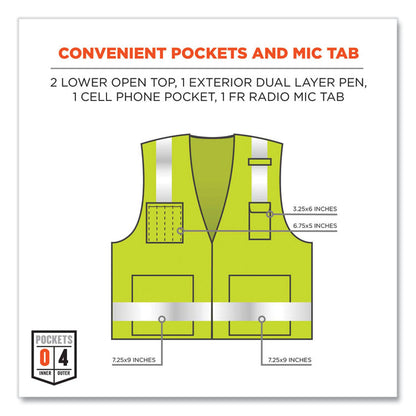 GloWear 8262FRZ Class 2 FR Surveyor Zipper Vest, Tencel/Modacrylic/Para-aramid/Kevlar, Small/Medium, Lime